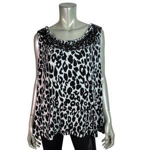 Laura Ashley Top Plus Size 3X Animal Print Sequins Stretch Scoop Neck‎ Black